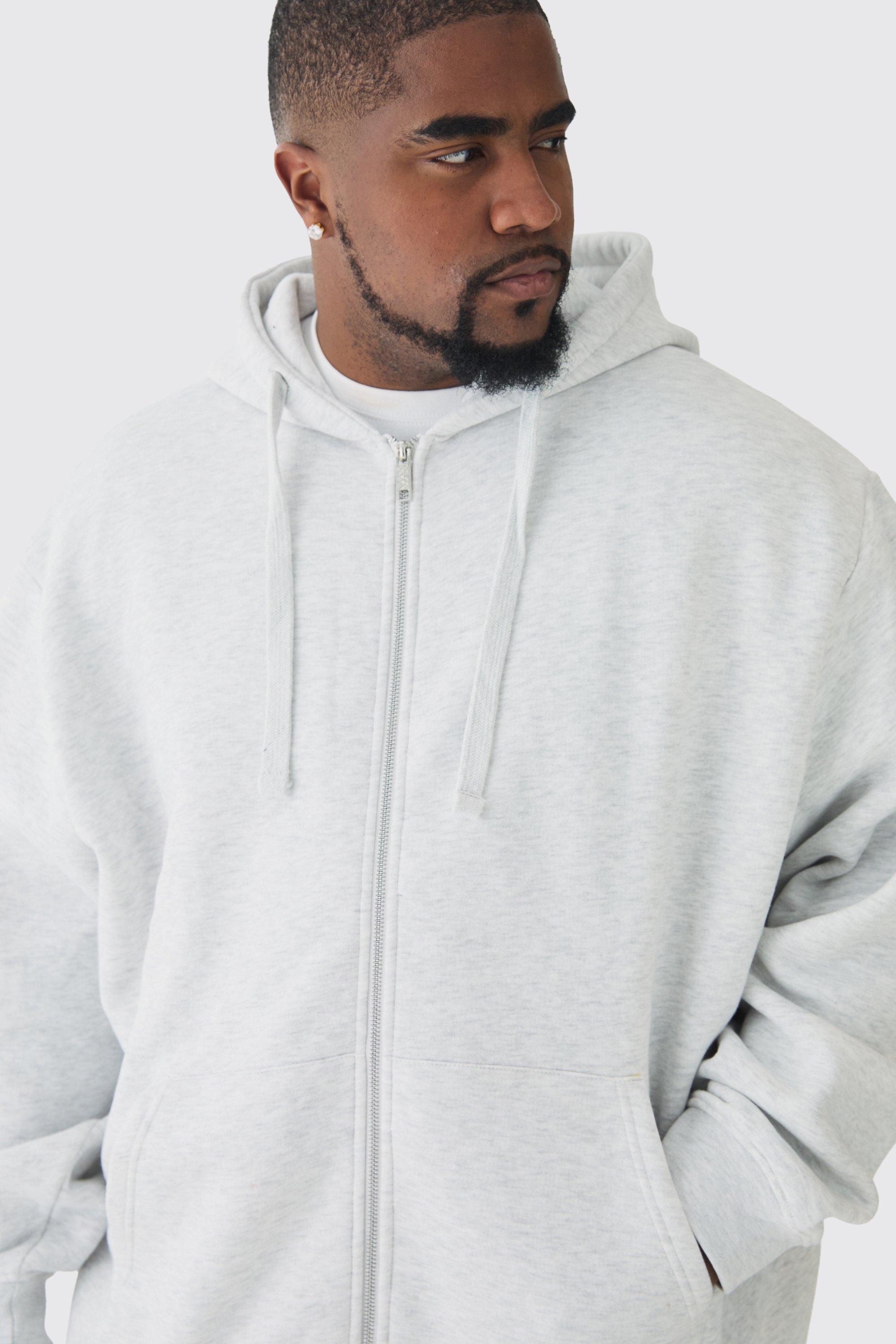 330GSM Plus Oversized Fit Zip Through Hoodie in Grey Marl